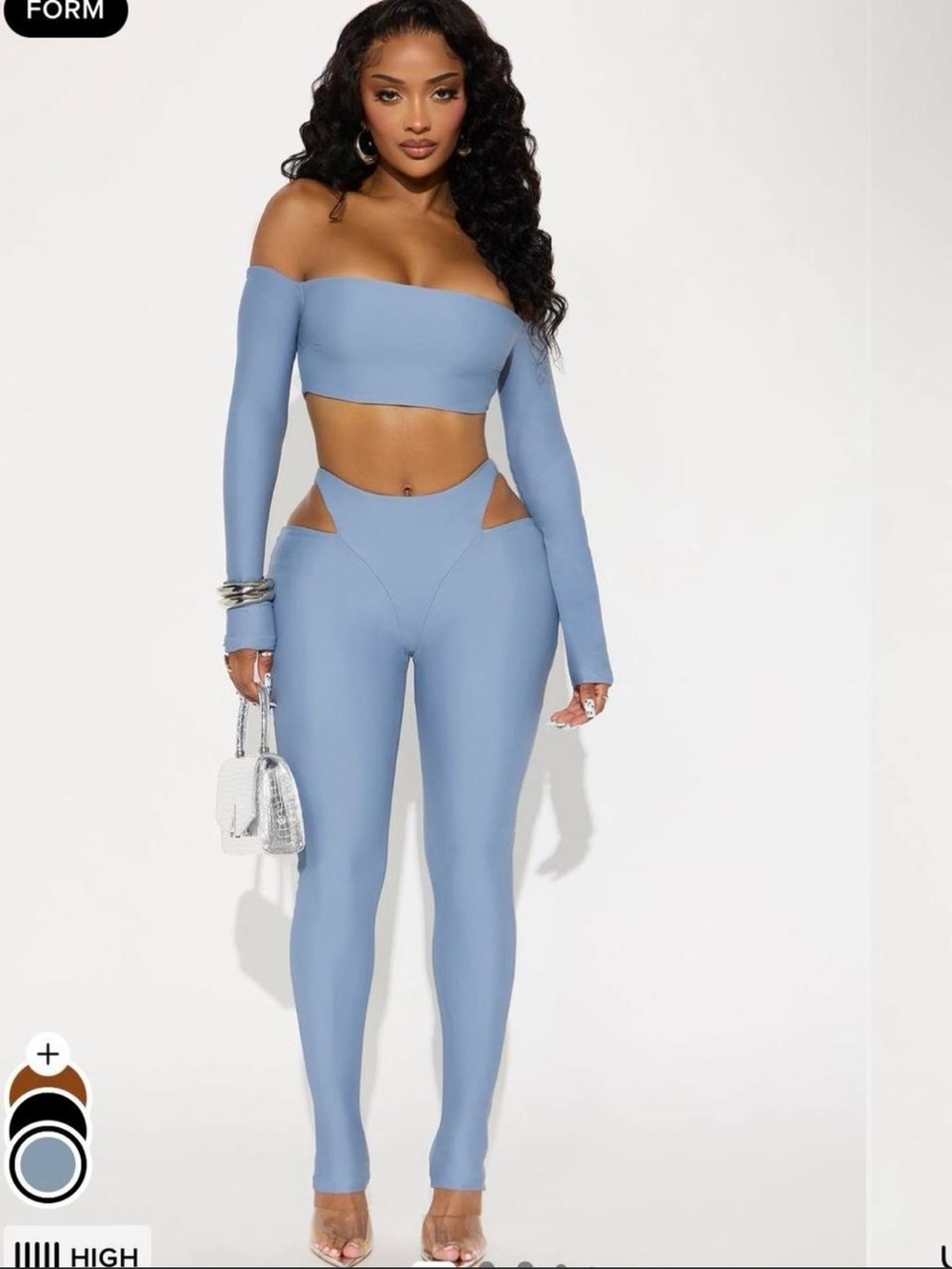 Fashion Nova Off-Shoulder Cutout High-Waist Jumpsuit - Light Blue